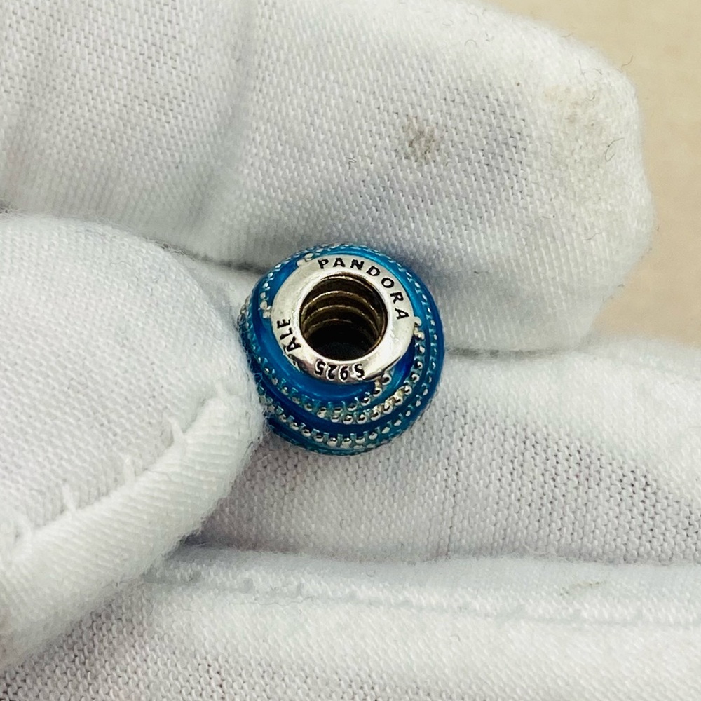 EUC Pandora 797012ENMX Sterling Silver Blue Water Swirls Charm w/ Blue Enamel - Picture 6 of 7